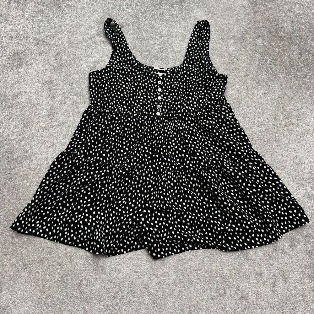 Urban Outfitters Babydoll Romper Womens Large Black Polka Dot Tiered Wide Leg
